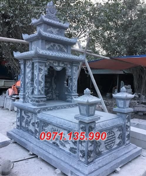 Mẫu mộ đá ba mái 3 đao bằng đá đẹp - lăng mộ mồ mả đá cất để cốt Bình Thuận Vĩnh Phúc