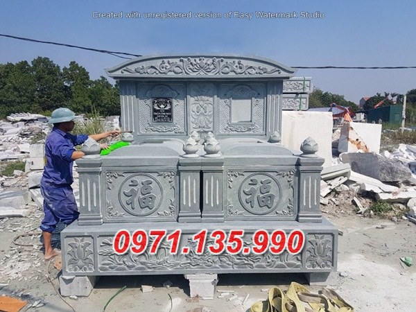 Mộ đá xanh rêu đẹp giữ tro cốt ba má 040+ Tiền Giang