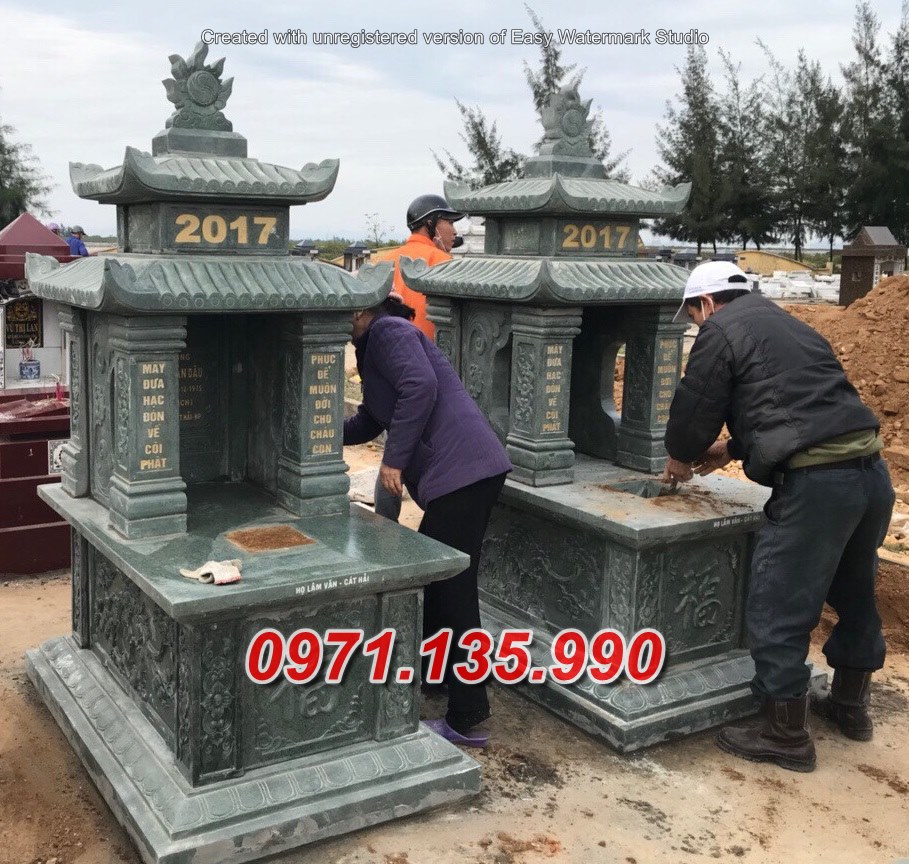 Mộ đá xanh rêu đẹp giữ tro cốt bố mẹ 040+ Tiền Giang