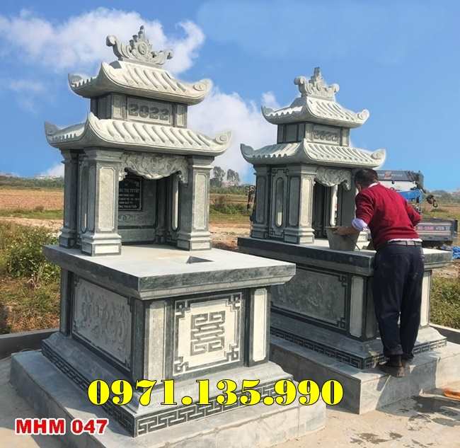 Mẫu mộ đôi bằng đá Xanh Thanh Hoá đẹp bán tại hậu giang