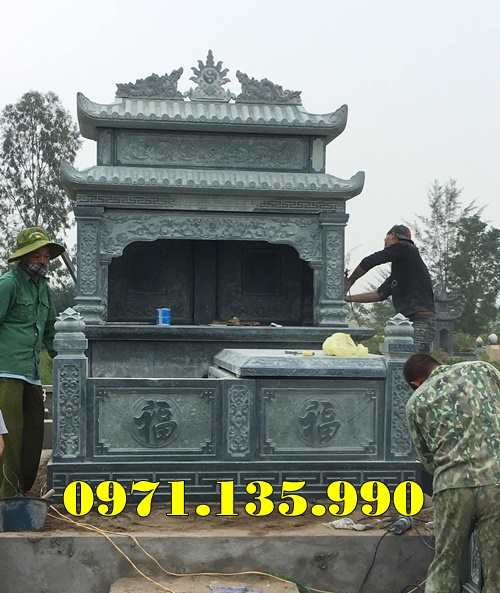 mẫu mộ đá xanh rêu đôi đẹp bán thành phố Nam Định