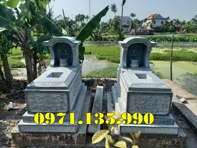 mẫu mộ đá xanh rêu đôi đẹp bán thành phố Thái Bình