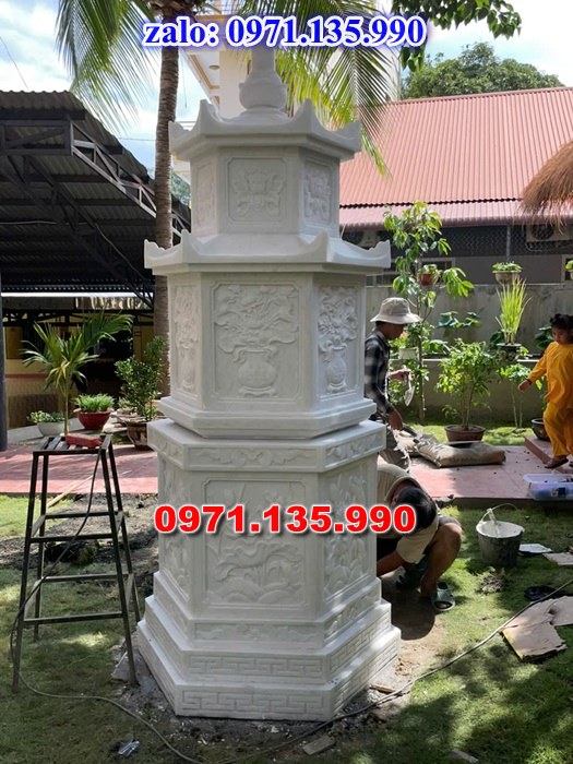 mộ tháp đá, bảo tháp đá, mộ tháp đá lục giác, mộ tháp đá để thờ tro cốt, giá bán mộ tháp bằng đá, thiết kế kích thước xây mộ tháp,