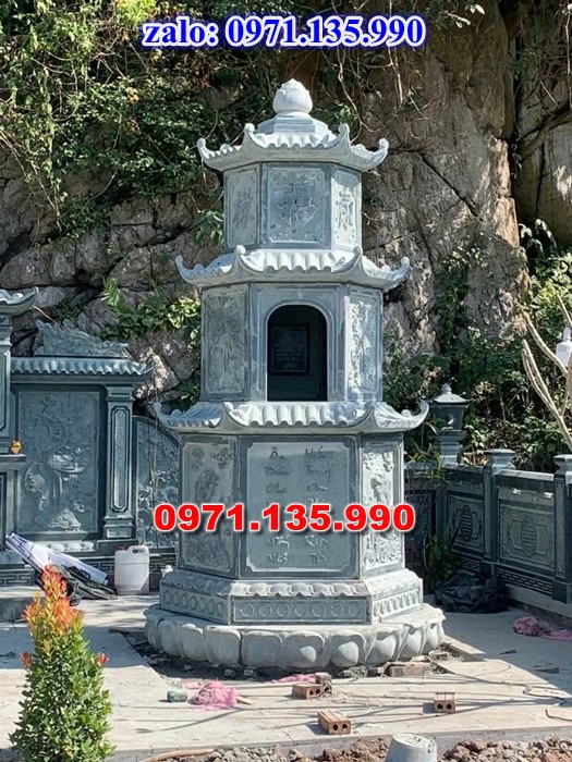 mộ tháp đá, bảo tháp đá, mộ tháp đá lục giác, mộ tháp đá để thờ tro cốt, giá bán mộ tháp bằng đá, thiết kế kích thước xây mộ tháp,