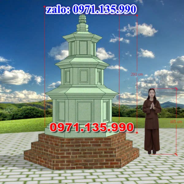 mộ tháp đá, bảo tháp đá, mộ tháp đá lục giác, mộ tháp đá để thờ tro cốt, giá bán mộ tháp bằng đá, thiết kế kích thước xây mộ tháp,