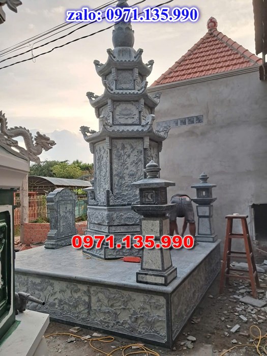 mộ tháp đá, bảo tháp đá, mộ tháp đá lục giác, mộ tháp đá để thờ tro cốt, giá bán mộ tháp bằng đá, thiết kế kích thước xây mộ tháp,