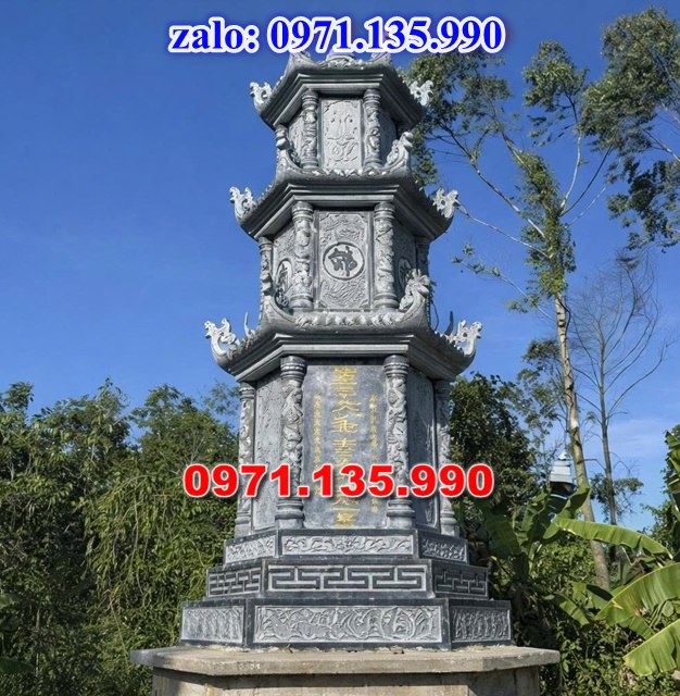 mộ tháp đá, bảo tháp đá, mộ tháp đá lục giác, mộ tháp đá để thờ tro cốt, giá bán mộ tháp bằng đá, thiết kế kích thước xây mộ tháp,