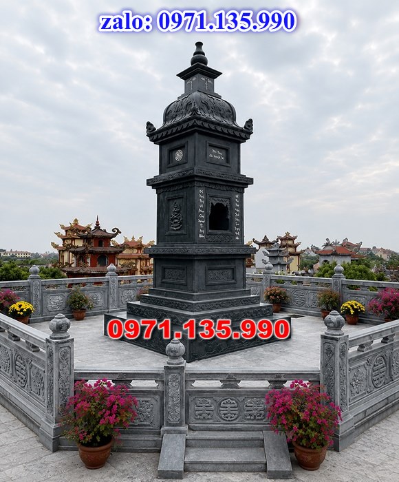 mộ tháp đá, bảo tháp đá, mộ tháp đá lục giác, mộ tháp đá để thờ tro cốt, giá bán mộ tháp bằng đá, thiết kế kích thước xây mộ tháp, 