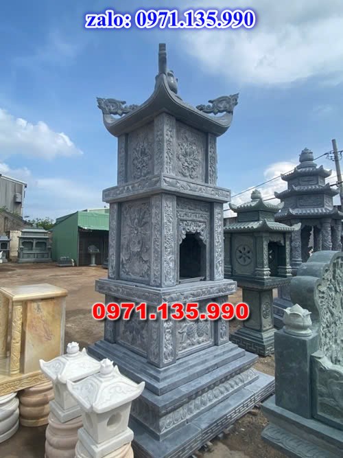 mộ tháp đá, bảo tháp đá, mộ tháp đá lục giác, mộ tháp đá để thờ tro cốt, giá bán mộ tháp bằng đá, thiết kế kích thước xây mộ tháp, 