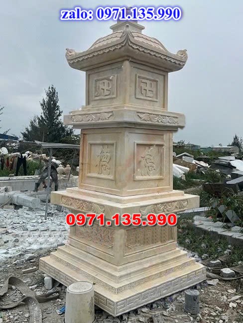 mộ tháp đá, bảo tháp đá, mộ tháp đá lục giác, mộ tháp đá để thờ tro cốt, giá bán mộ tháp bằng đá, thiết kế kích thước xây mộ tháp, 