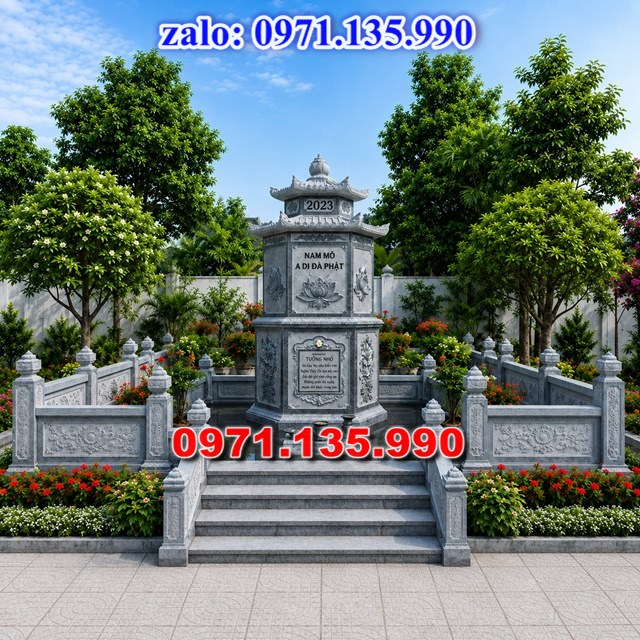 mộ tháp đá, bảo tháp đá, mộ tháp đá lục giác, mộ tháp đá để thờ tro cốt, giá bán mộ tháp bằng đá, thiết kế kích thước xây mộ tháp, 