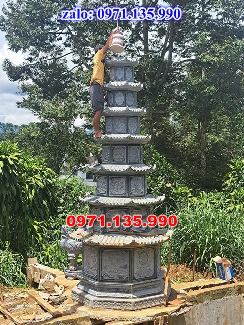 mộ tháp đá, bảo tháp đá, mộ tháp đá lục giác, mộ tháp đá để thờ tro cốt, giá bán mộ tháp bằng đá, thiết kế kích thước xây mộ tháp,