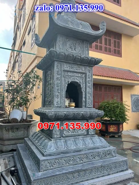 mộ tháp đá, bảo tháp đá, mộ tháp đá lục giác, mộ tháp đá để thờ tro cốt, giá bán mộ tháp bằng đá, thiết kế kích thước xây mộ tháp,