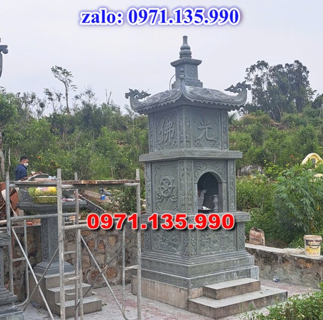 mộ tháp đá, bảo tháp đá, mộ tháp đá lục giác, mộ tháp đá để thờ tro cốt, giá bán mộ tháp bằng đá, thiết kế kích thước xây mộ tháp, 