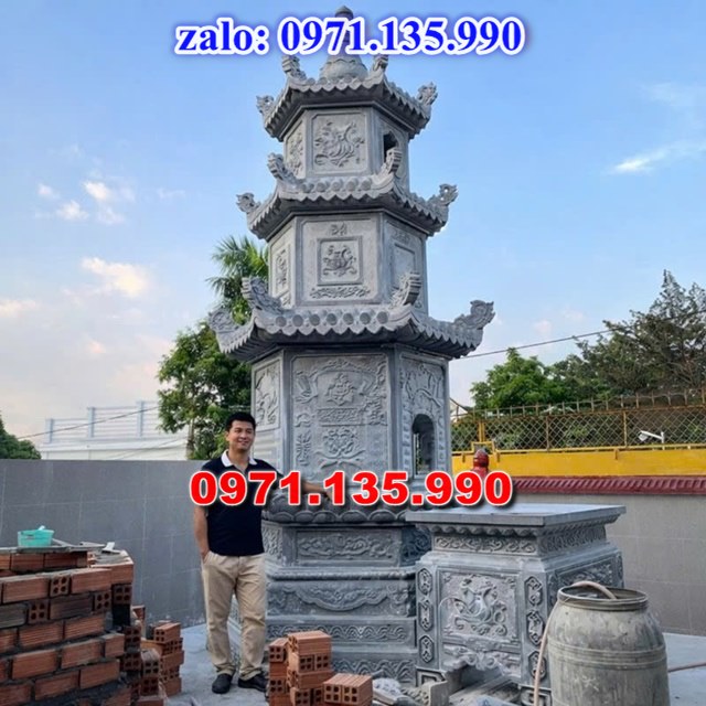 mộ tháp đá, bảo tháp đá, mộ tháp đá lục giác, mộ tháp đá để thờ tro cốt, giá bán mộ tháp bằng đá, thiết kế kích thước xây mộ tháp,