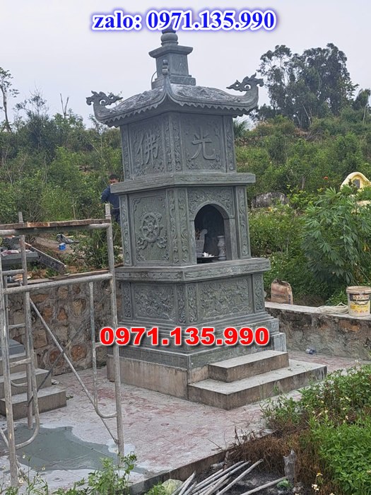 mộ tháp đá, bảo tháp đá, mộ tháp đá lục giác, mộ tháp đá để thờ tro cốt, giá bán mộ tháp bằng đá, thiết kế kích thước xây mộ tháp,
