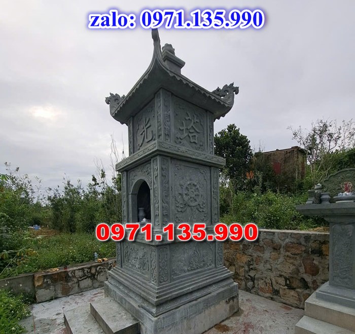 mộ tháp đá, bảo tháp đá, mộ tháp đá lục giác, mộ tháp đá để thờ tro cốt, giá bán mộ tháp bằng đá, thiết kế kích thước xây mộ tháp,