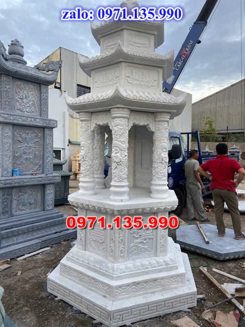 mộ tháp đá, bảo tháp đá, mộ tháp đá lục giác, mộ tháp đá để thờ tro cốt, giá bán mộ tháp bằng đá, thiết kế kích thước xây mộ tháp, 