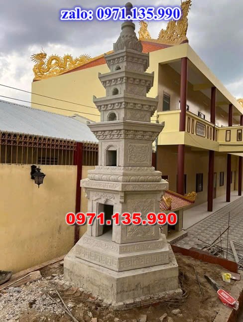 mộ tháp đá, bảo tháp đá, mộ tháp đá lục giác, mộ tháp đá để thờ tro cốt, giá bán mộ tháp bằng đá, thiết kế kích thước xây mộ tháp, 