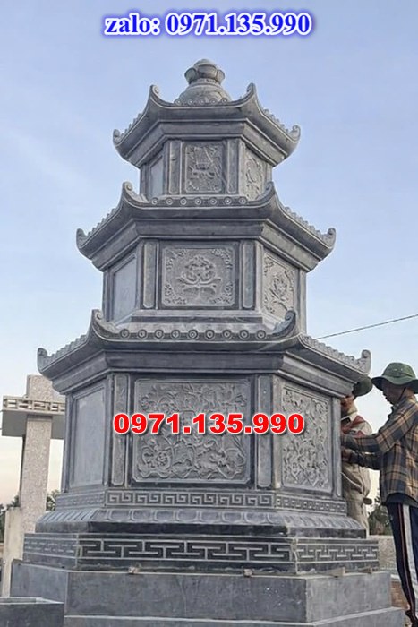 mộ tháp đá, bảo tháp đá, mộ tháp đá lục giác, mộ tháp đá để thờ tro cốt, giá bán mộ tháp bằng đá, thiết kế kích thước xây mộ tháp,