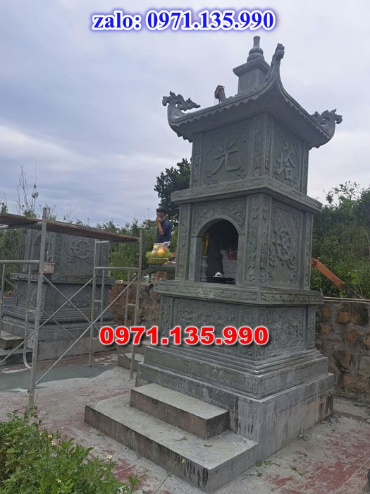 mộ tháp đá, bảo tháp đá, mộ tháp đá lục giác, mộ tháp đá để thờ tro cốt, giá bán mộ tháp bằng đá, thiết kế kích thước xây mộ tháp,