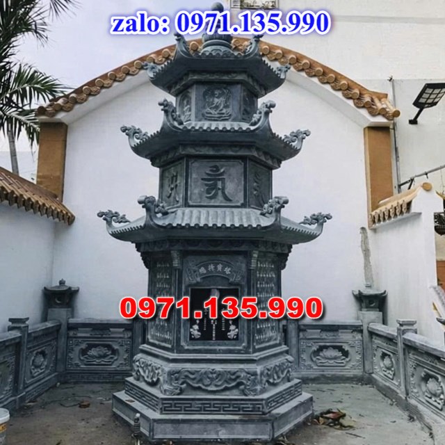 mộ tháp đá, bảo tháp đá, mộ tháp đá lục giác, mộ tháp đá để thờ tro cốt, giá bán mộ tháp bằng đá, thiết kế kích thước xây mộ tháp,