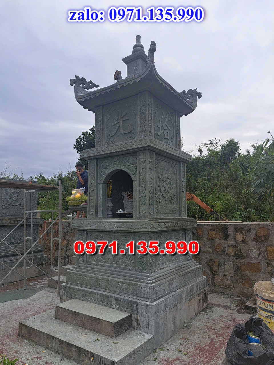 mộ tháp đá, bảo tháp đá, mộ tháp đá lục giác, mộ tháp đá để thờ tro cốt, giá bán mộ tháp bằng đá, thiết kế kích thước xây mộ tháp, 