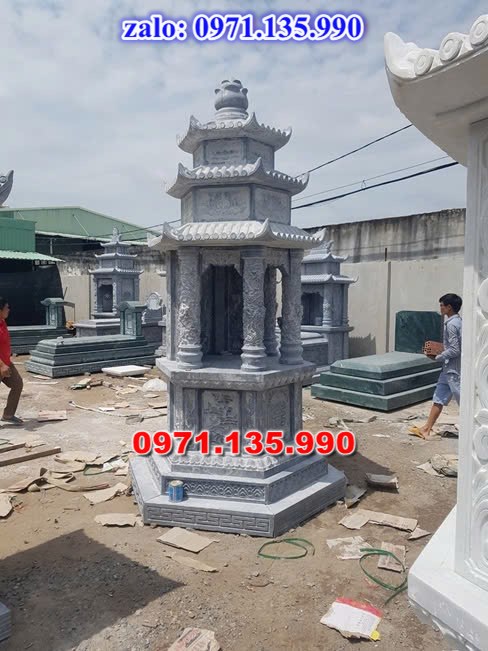 mộ tháp đá, bảo tháp đá, mộ tháp đá lục giác, mộ tháp đá để thờ tro cốt, giá bán mộ tháp bằng đá, thiết kế kích thước xây mộ tháp, 