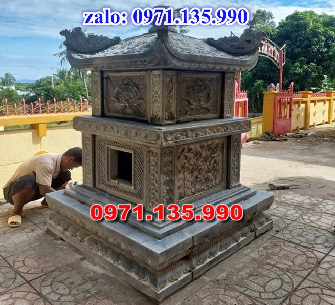 mộ tháp đá, bảo tháp đá, mộ tháp đá lục giác, mộ tháp đá để thờ tro cốt, giá bán mộ tháp bằng đá, thiết kế kích thước xây mộ tháp, 